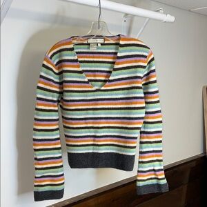 Susan Martin Wool Multicolor Striped V-Neck Sweater with Bell Sleeves- M